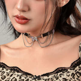 定制厂家直销甜酷辣妹choker蝴蝶网颈链街头嘻哈ins短皮质项链女