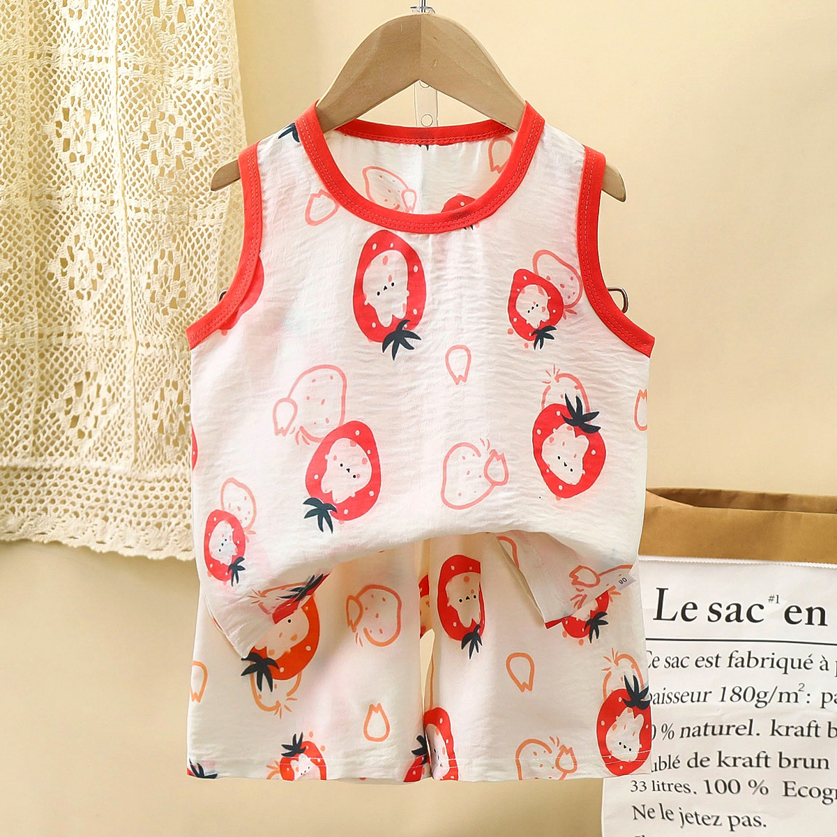 Chaleco infantil coreano para niños verano sin mangas chaleco para niñas caricatura bebé pantalones cortos delgados ropa infantil image 7
