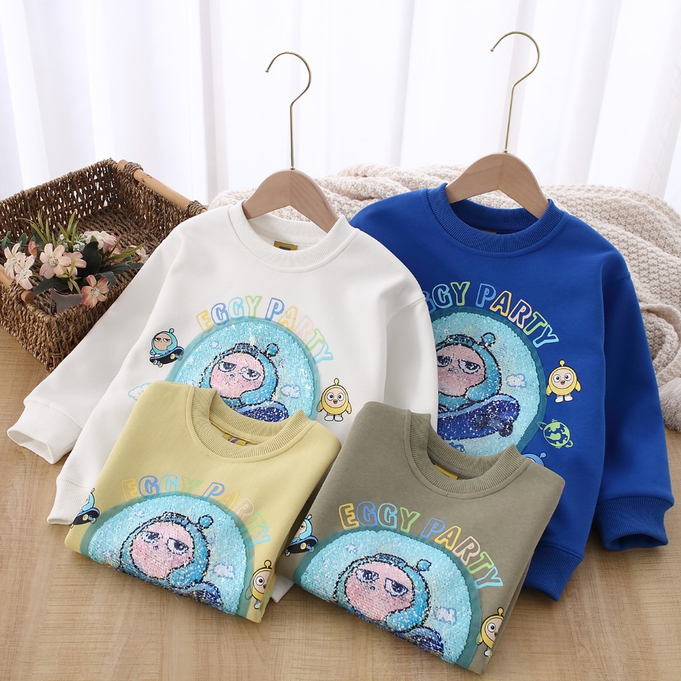 Drop shipping 2024 spring children's clothing skateboard egg pattern changeable embroidery sequins boys' hoodie 