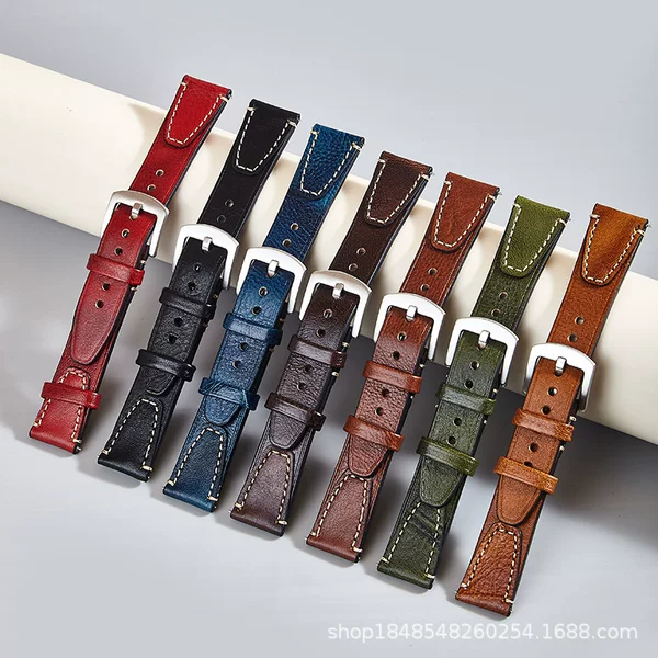 Factory Wholesale 7 Colors Genuine Leather Strap Classy Retro Watch Wristband 20mm 22mm Watch Accessories Classy Leather