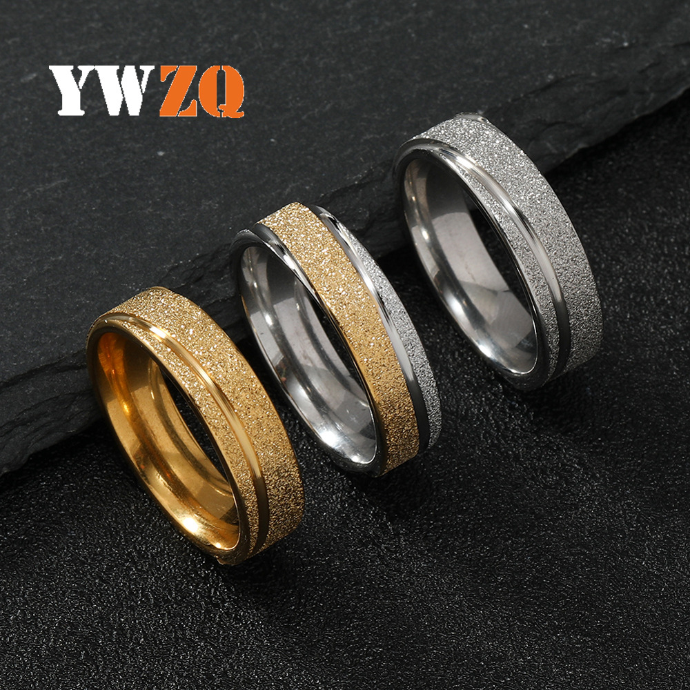 Transfronterizo europeo y americano moda titanio anillo de acero oro doble barra esmerilado lote flor anillo simple fabricante de joyas de acero inoxidable image 3
