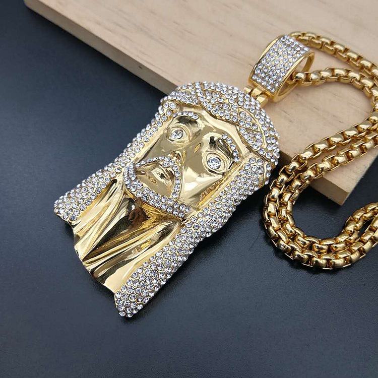 Collier pendentif hip-hop diamant en acier titane doré_voghion.com