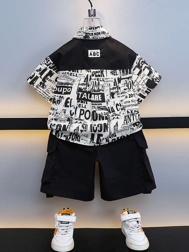 7191 niño vestido de verano hermoso traje de herramientas fino para niños 2025 nuevo estilo coreano camisa de manga corta pantalones cortos para bebé