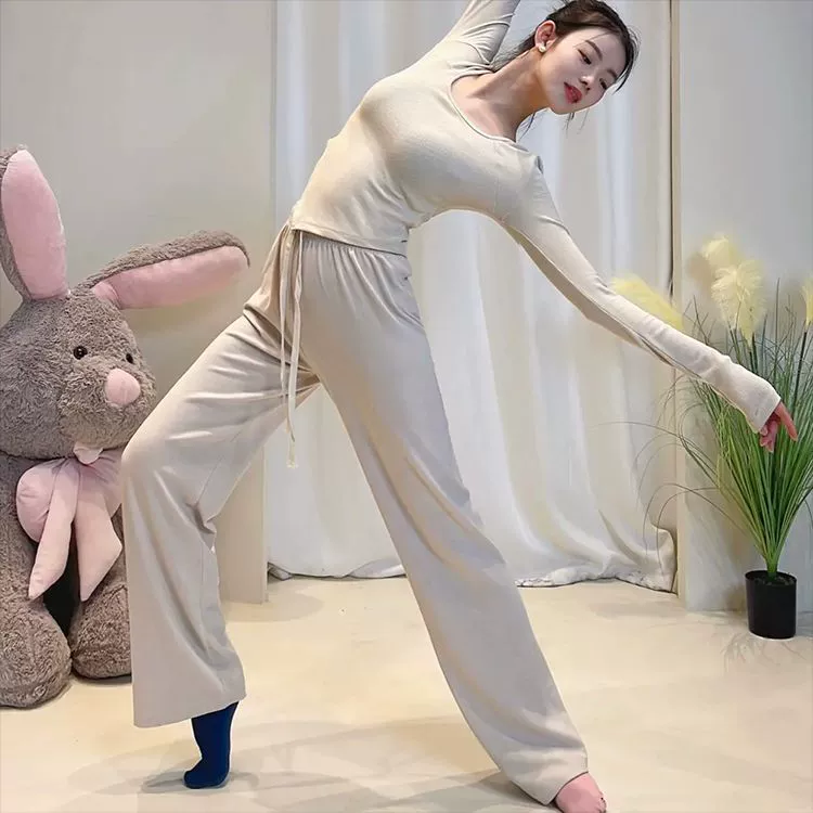 Широкие брюки для современного танца для женщин, свободный крой, осень-зима, теплые, струящиеся, с широким подолом, прямые штанины, для занятий танцами и йогой, с высокой талией, стройнящие.