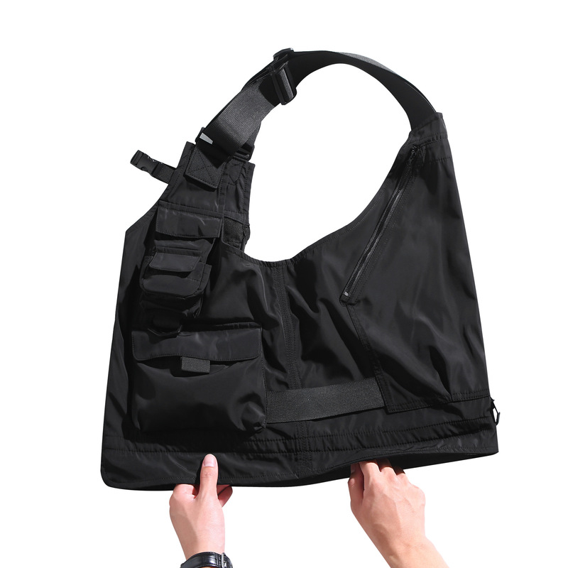 作業服日本のレトロなマルチポケット機能的なスタイルのベストノースリーブベストベスト兼用ショルダーバッグジャケットメンズトレンディなプリント|undefined