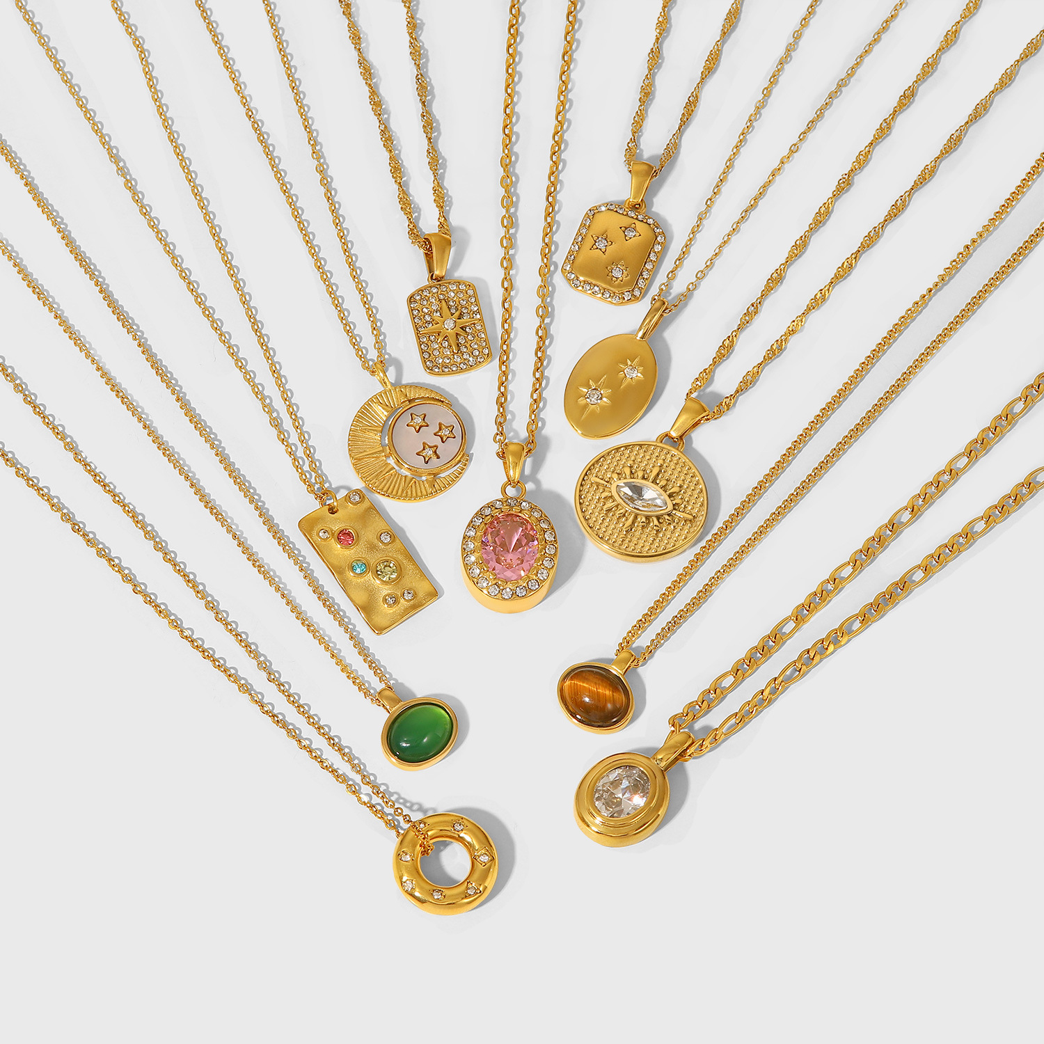 Fashion Oval Stainless Steel Plating Inlay Zircon Pendant Necklace 1 Piece