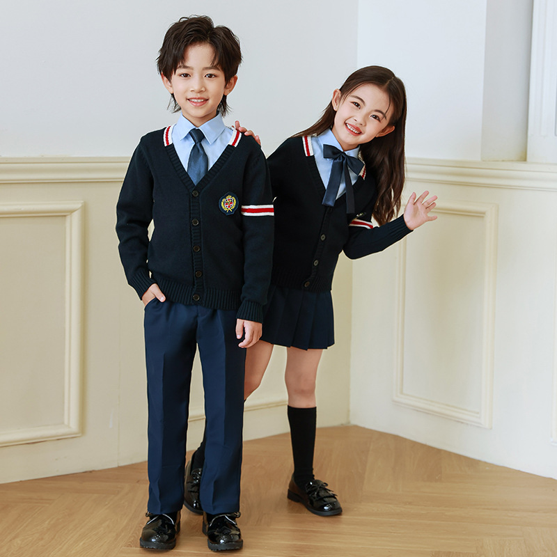 Jardín de Infantes ropa de primavera y otoño ropa de estilo británico estudiante de la escuela primaria Clase de verano uniforme escolar traje de uniforme de la clase de los niños traje de tres o cuatro piezas