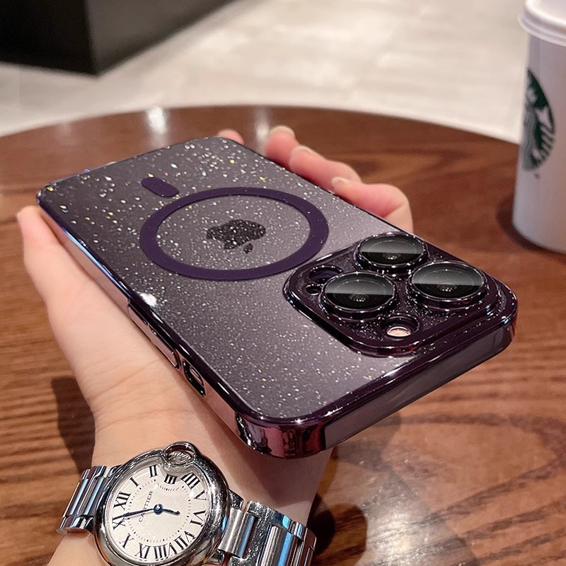 Enchapado transparente pc brillo para iphone16ProMax magnético 13 funda para teléfono móvil Apple 15 pareja 14 duro 16