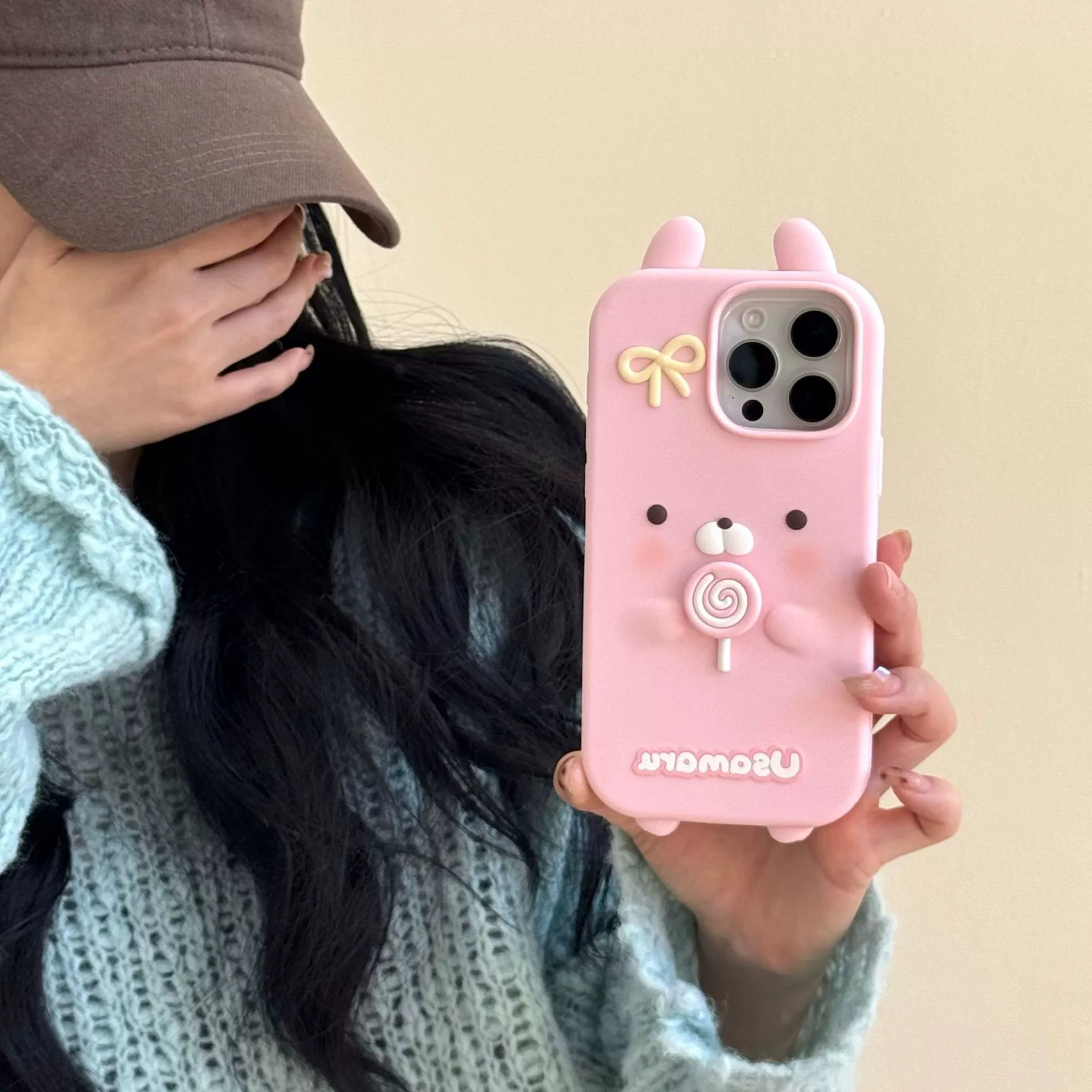 Яблоко, мультяшная симпатичная вращающаяся заяц, совместим с iPhone 16, iPhone 15 Pro, чехол для телефона, iphone, 15