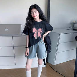 俏妮卡100%纯棉儿童T恤短袖外贸品质童装满天星女大童夏款半袖潮t