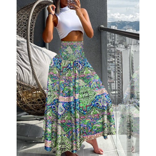 2024 New Women's Summer Casual Loose Vacation Maxi Dress Half Dress for Women in Europe and America