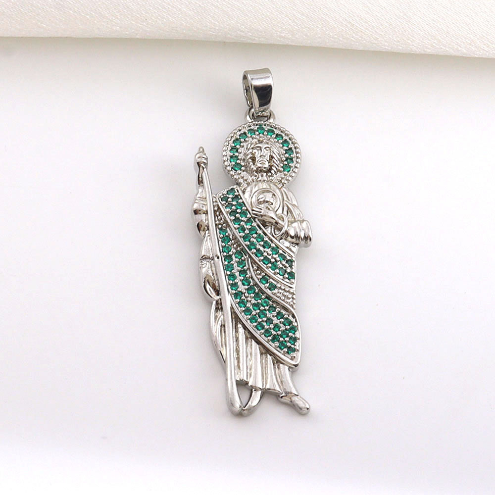 7g Weight Pendant Jewelry Making Type 14*45mm Jewelry Making Size Zircon Inlay Material DIY Jewelry Accessories Classification 1 Piece Quantity Copper Material Father St. Jude Pattern All Seasons Season Plating Design Glam, Retro Style 1 Piece 14*45mm Copper Zircon Father St. Jude Pendant 7