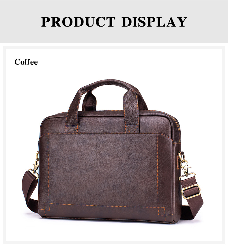 Cặp công sở nam da bò lớp đầu tiên Lion Leiden, túi xách tay đeo vai đựng laptop 15.6 inch — Màu cà phê, Màu đen chi tiết 24