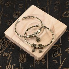 跨境中國風仿古玩做舊黃銅四葉草手鐲女創意扭紋復古漢服手環鐲子