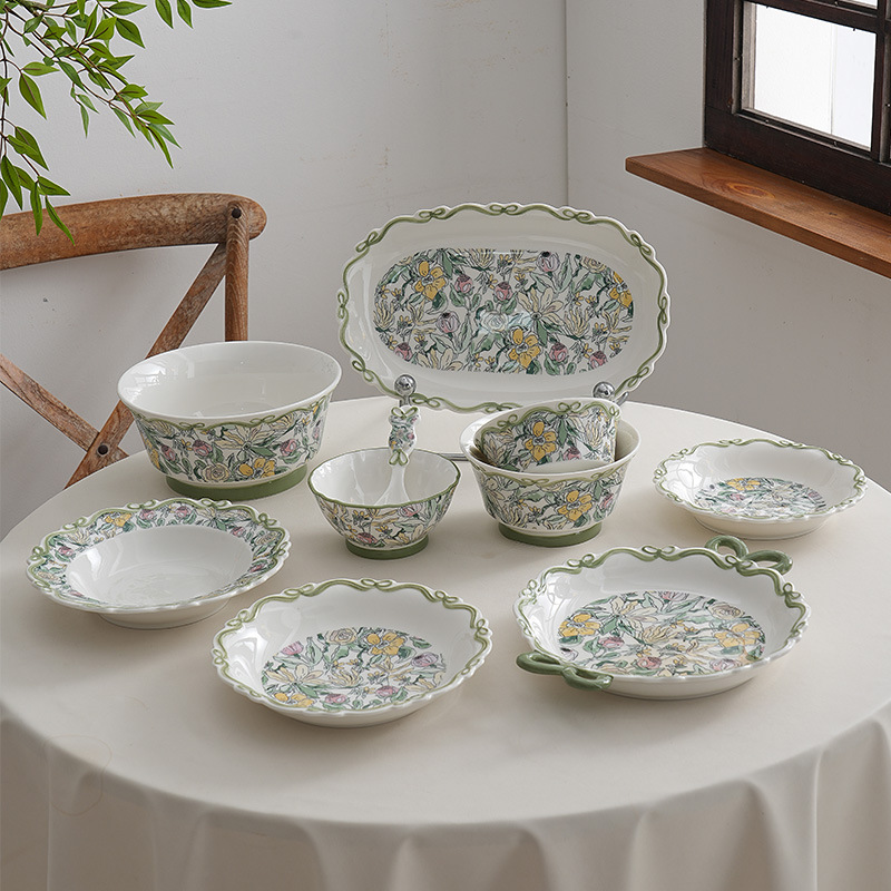 Тарелка с тиснением для домашнего ресторана, специальная тарелка для пасты в стиле INS, ретро креативная тарелка с тиснением для западной еды, стейк, салат