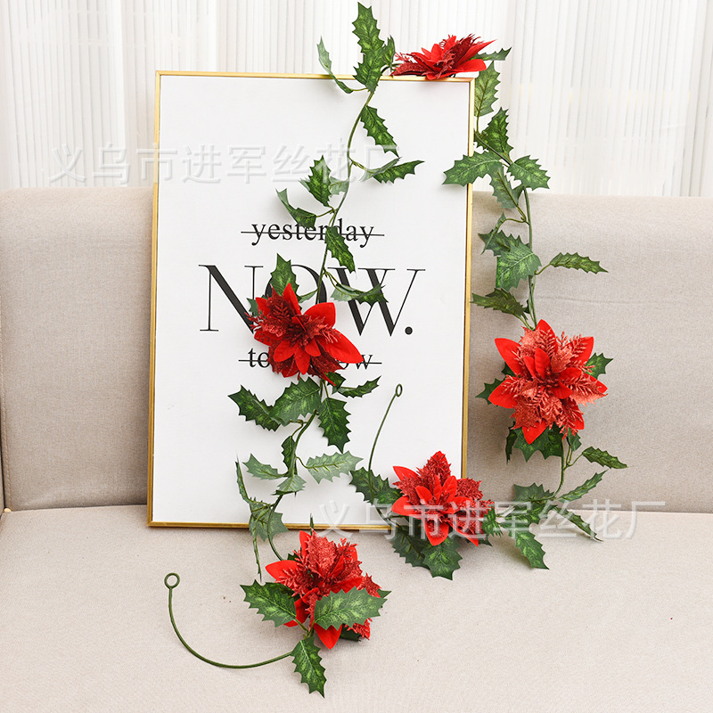 亚马逊爆款人造假花红浆果塑料花藤圣诞节日布置装饰圣诞果藤条