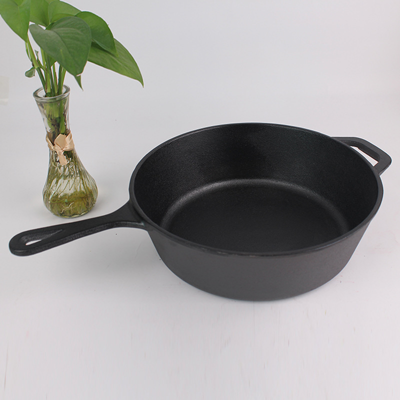 Sartén de hierro fundido, sartén de fondo plano, utensilios de cocina, sartén antiadherente, engrosada, multifuncional, sin recubrimiento, duradera.