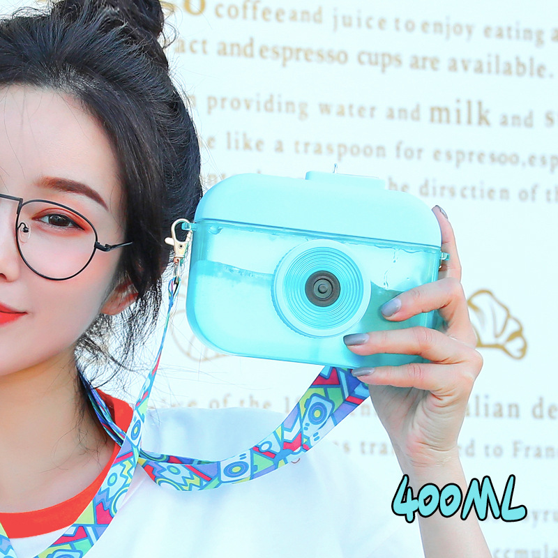 Vaso con pajilla estilo cámara – Diseño coreano, portátil, a prueba de fugas, para jugo y uso escolar