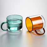 Цвет стекло двойной чашки с ручкой двойной кофе двойной изоляция стакан цвет двойной кружка
