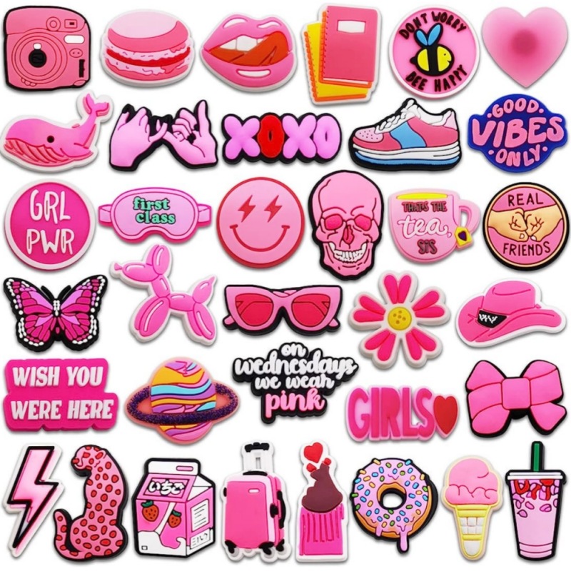 Rosa lindo agujero fresco zapatos flor zapatos hebilla agujero zapatos accesorios de bricolaje hebilla decorativa accesorios en stock al por mayor