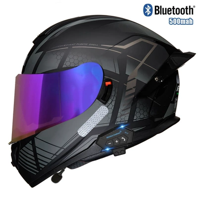 Motosiklet kaskı (dəbilqə) – tail bluetooth full helmet - black-bee-queen-colored-mirrorbluetooth-m