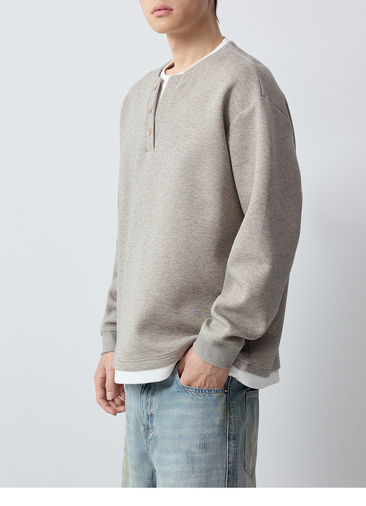 Áo hoodie nam nỉ hai lớp giả phối cổ tròn tay dài — Xám hoa sâu chi tiết 18