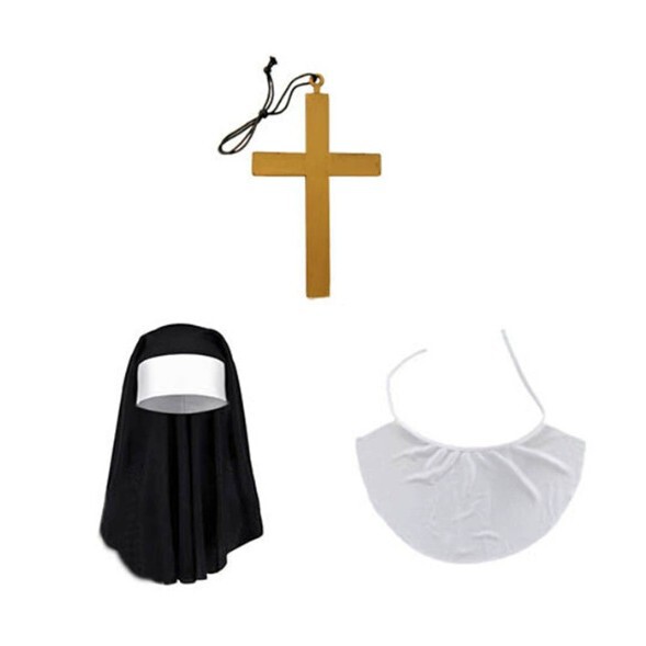 Halloween Sexy Cosplay Nun Costume Costume Headscarf Long Leg Socks Cross Necklace Set