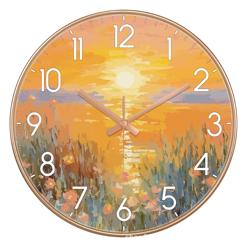 Reloj pastoral moderno nórdico de lujo ligero, reloj de pared de radio para sala/dormitorio/hogar, reloj de cuarzo de arrebol