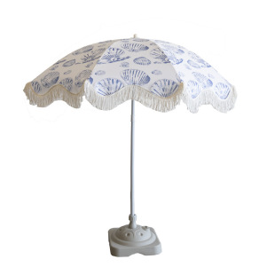 Tassel Shell Beach Umbrella Wavy Edge Outdoor Printing Custom Seaside Garden Sun Protection Leisure Courtyard Umbrella
