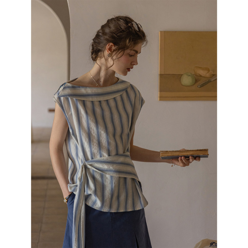 Dailyart "Galaxy Daylight" Designer Style One-Shoulder, One-Collar Pure Cotton Jacquard Striped Shirt Dailyart "Galaxy Daylight" Designer Style One-Shoulder, One-Collar Pure Cotton Jacquard Striped Shirt