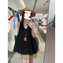 设计感V领背心上衣2025夏季新款宽松韩系黑色外穿吊带女娃娃衫ins