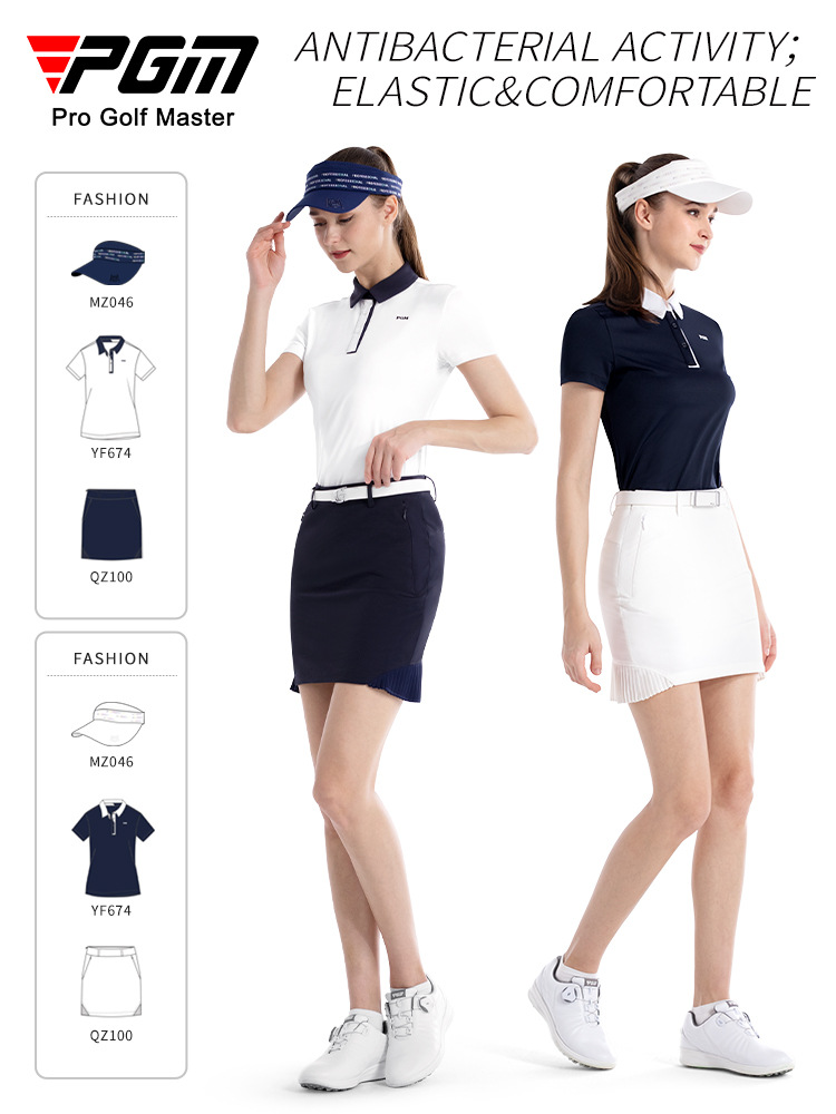 Áo polo nữ cổ bẻ PGM tay ngắn thoáng khí — YF674 Trắng POLO, YF674 POLO màu xanh hải quân, YF674 tinh thể Băng POLO xanh