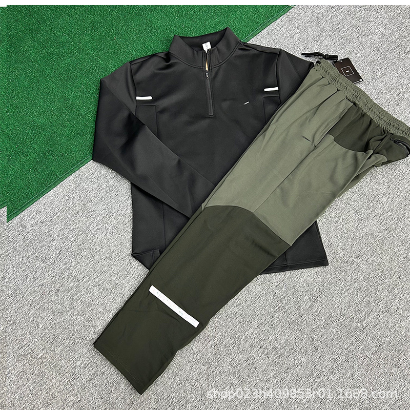 Primavera y otoño marca de moda rápida secado deportivo manga larga set de hielo transpirable medio cuello de altura cremallera entrenamiento de ocio pantalones largos