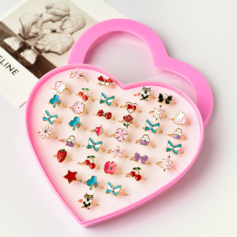 Anillo DE LOS NIÑOS caja de regalo caja de amor del estudiante traje rhinestone niñas anillo ajustable 36 princesa anillos