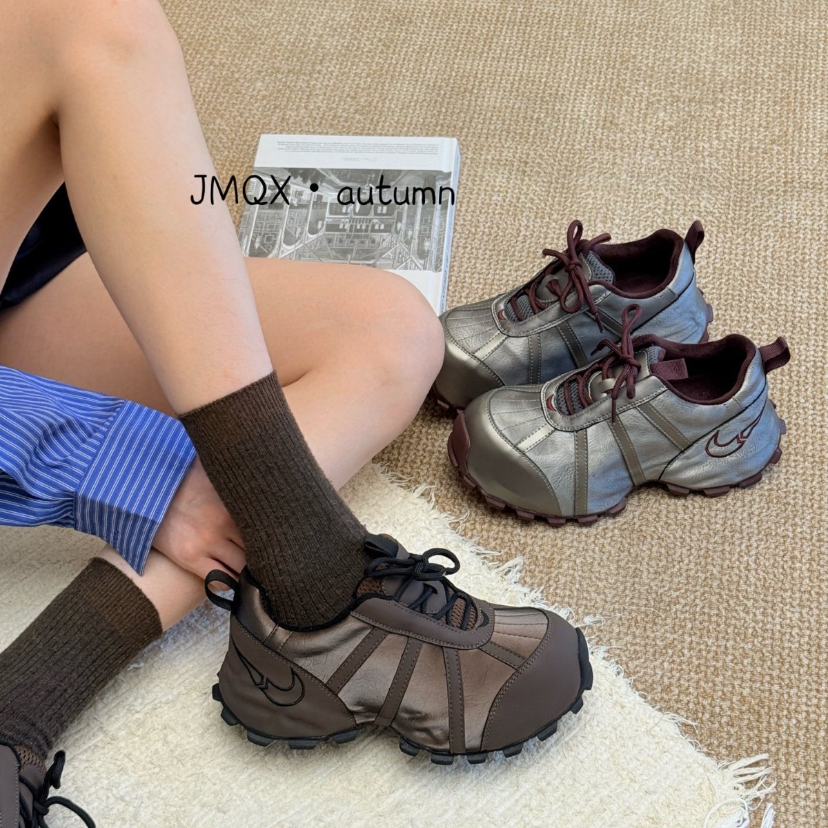 2025秋季新款真皮纯皮松糕厚底内增高休闲百搭女鞋德训鞋运动鞋女