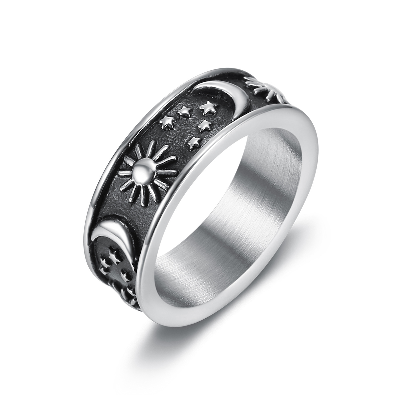 Fashion Sun Star Moon Stainless Steel Polishing Unisex Rings display picture 1