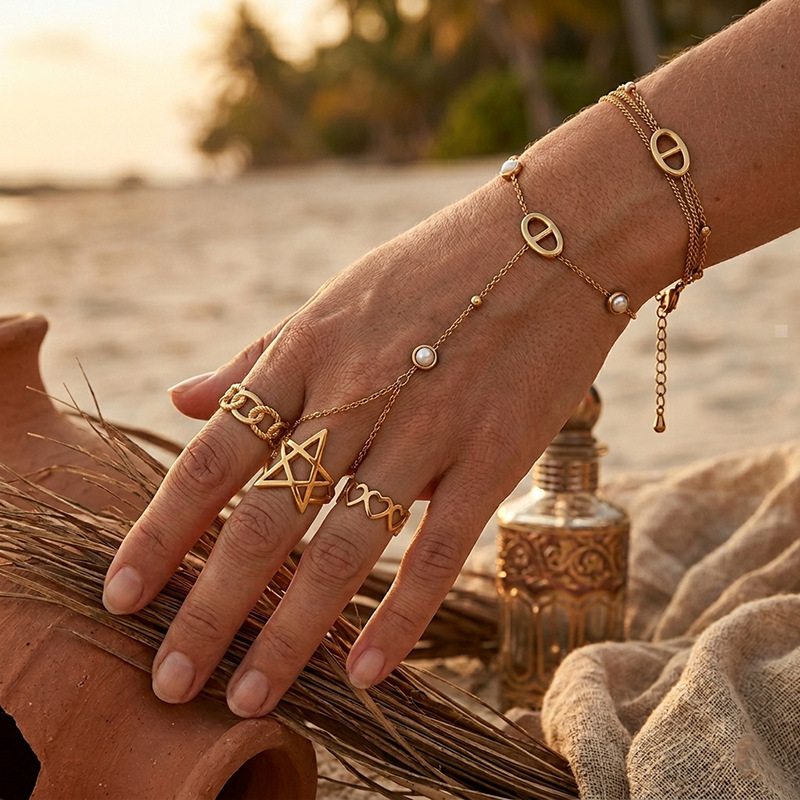Tina Europa y los Estados Unidos transfronterizos nariz de cerdo modelado pulsera de dedos incrustado con perlas pentagrama amor anillo joyas al por mayor