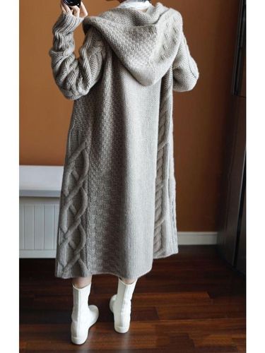 Women's Hooded Knit Cardigan Long Coat Knit Outerwear Plus Size Scarf Long Sleeve Mid-Length Fall/Winter