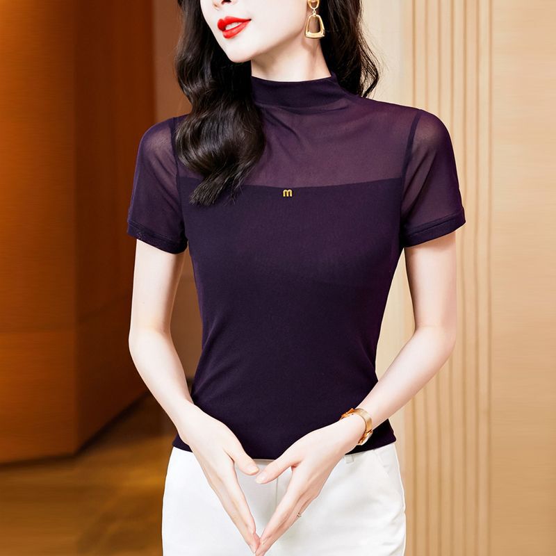 圆领黑色网纱打底衫女内搭秋季2025新款修身长袖T恤小衫蕾丝上衣|undefined