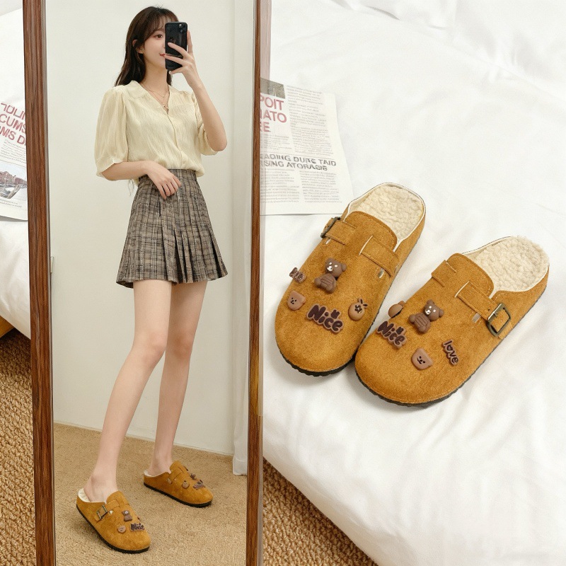 2025秋冬新款毛茸茸勃肯鞋一脚蹬复古外穿女保暖百搭潮流勃肯鞋