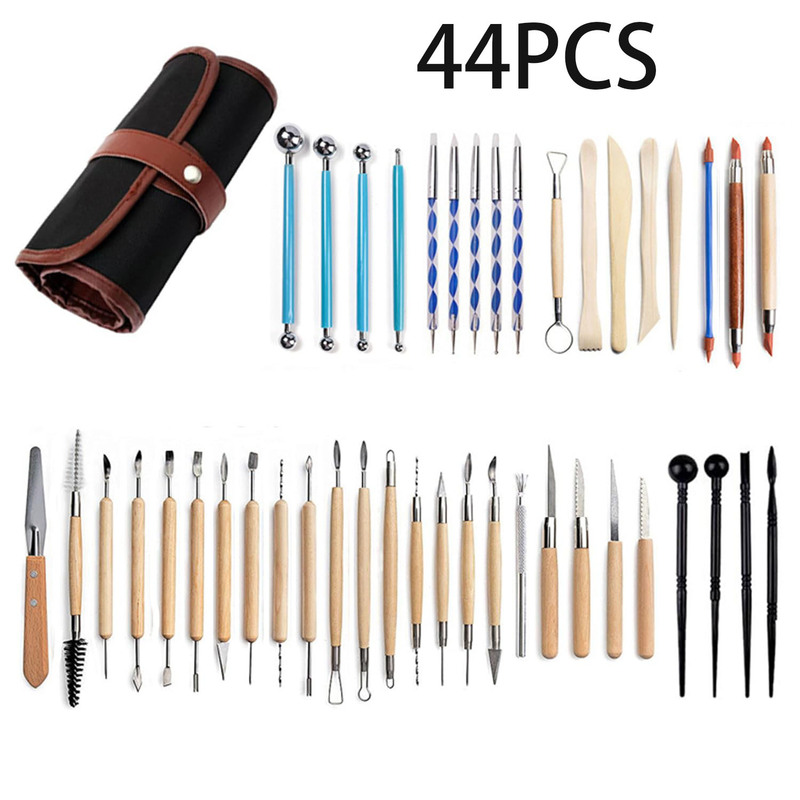 Pottery Tools 44-Piece Set, Double-Sided Ceramic Clay Sculpting Tools with Portable Bag, Smooth Pottery Tools Pottery Tools 44-Piece Set, Double-Sided Ceramic Clay Sculpting Tools with Portable Bag, Smooth Pottery Tools