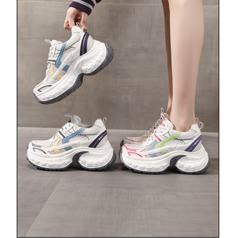 Giày sneaker nữ đế dày phong cách daddy mesh lưới thoáng khí — xanh lam chi tiết 16
