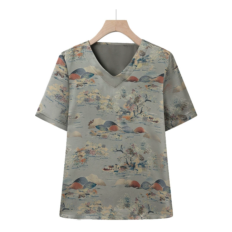 Летние тонкие футболки для женщин среднего и пожилого возраста, летняя одежда для старух, модная бабушкинская одежда с короткими рукавами.