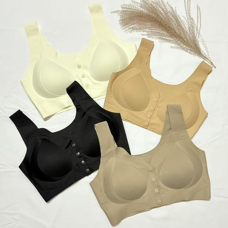 女性用フロントボタンシームレスプッシュアップブラ、たるみ防止、胸縮小、美背中ベスト、ノンワイヤー、肌に優しい薄型ブラ|undefined