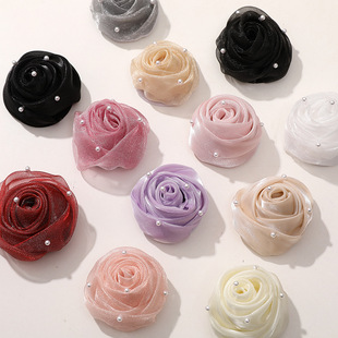 Korean cute mesh fabric pleated camellia diy handmade all-match hairpin hair accessories clothing accessories wholesale