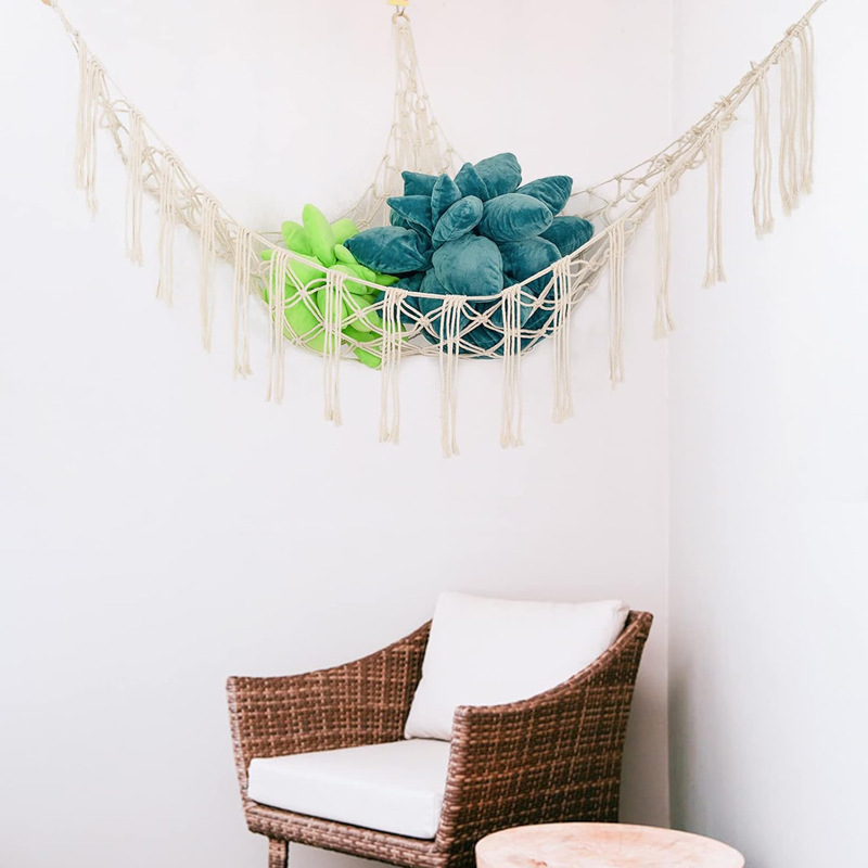 おもちゃ三角網兜手編み綿紐壁角収納寝室壁角収納網玩具公仔ハンモック|undefined