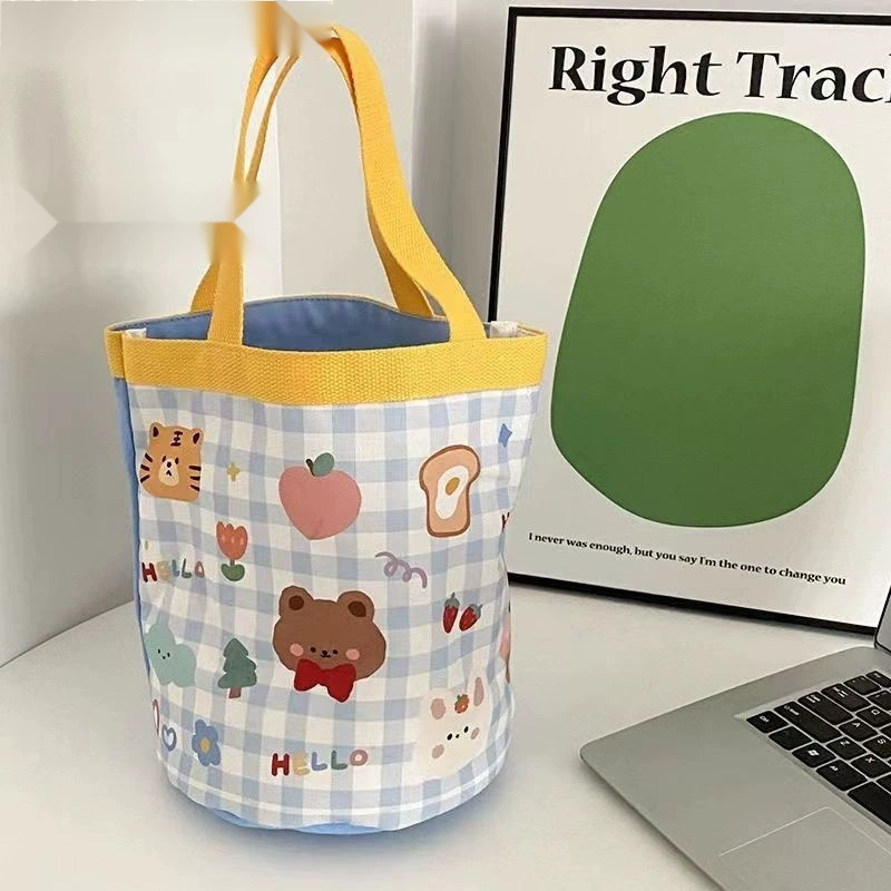 Милая иллюстрация, ведро, ручная сумка для обеда в корейском стиле, девчачья сумка для мамы, рабочая маленькая сумка, детская холщовая сумка с граффити