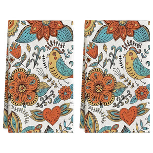 Cross-border trade microfiber printed tea towel, hummingbird and flower kitchen towel, absorbent quick-drying scouring pad