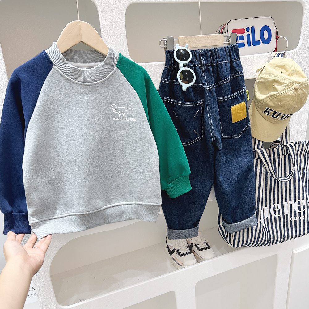 Wholesale 2023 Boys' Children's Fleece Lined, Thick Warm Composite One-piece Hooded Sweatshirt Top