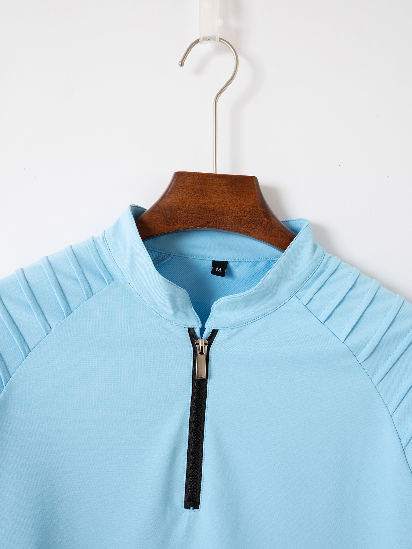 Men's Long Sleeve Polo Shirt With Arm Pleats And Zipper Casual_voghion.com